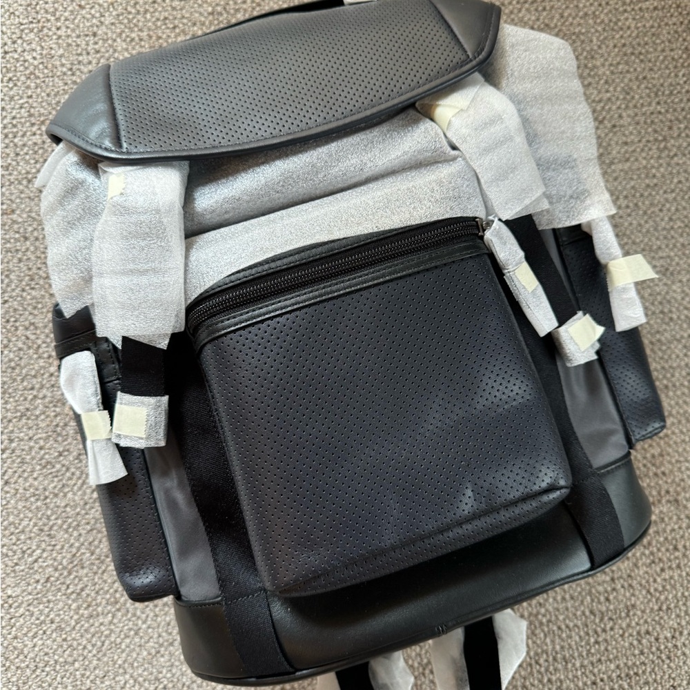 New COACH Perforated Leather Terrain Trek Backpack Midnight Navy Graphite